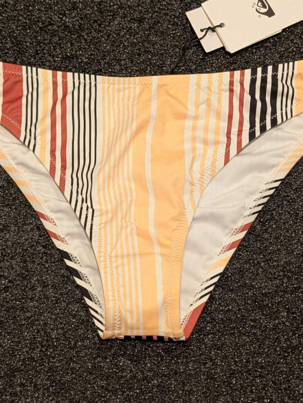 Quiksilver Women's Yellow and Rust Striped Bikini Bottom